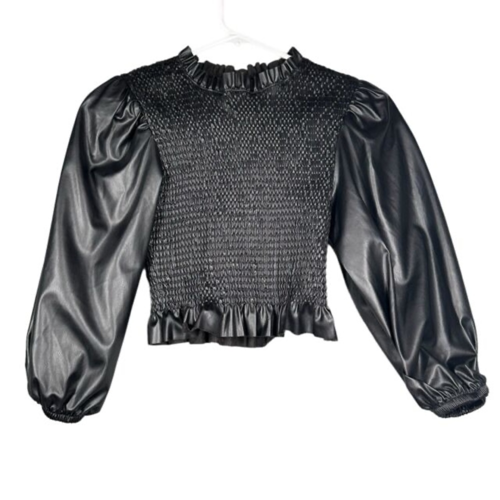 ZARA Black Cropped Faux Leather Top